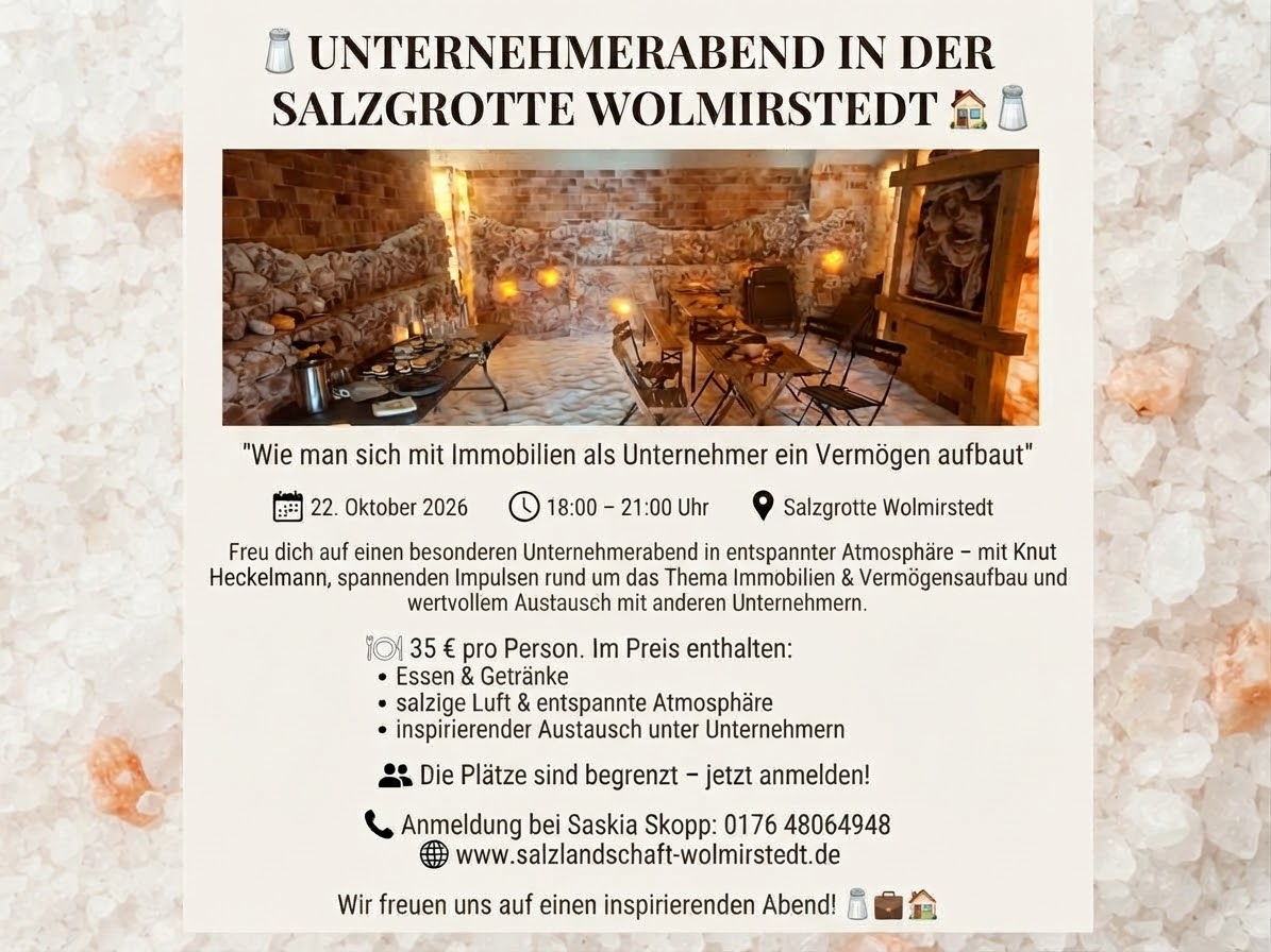 Flyer Unternehmerabend in der Salzgrotte Wolmirstedt